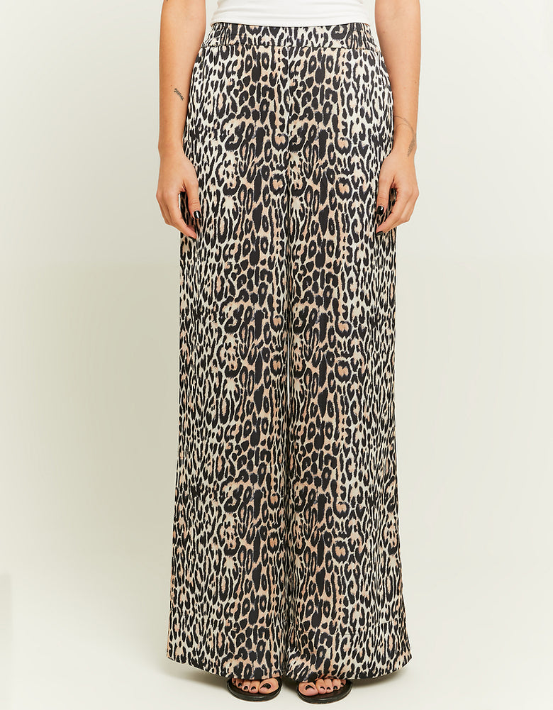 Leo Print Satin Wide Leg Pants | Leo Print