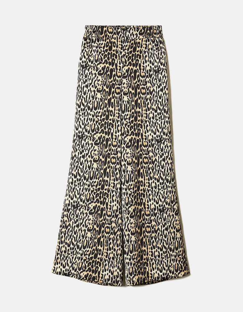 Leo Print Satin Wide Leg Pants | Leo Print