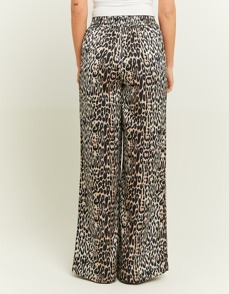Leo Print Satin Wide Leg Pants | Leo Print