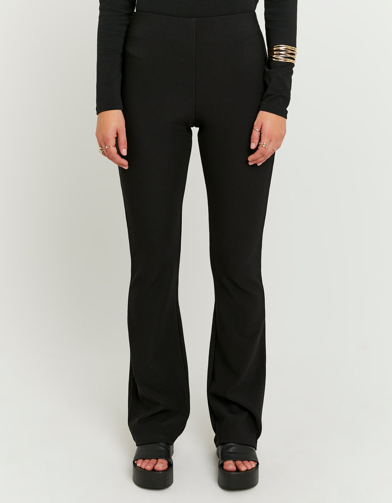 Flare Mid Waist Trousers | Black
