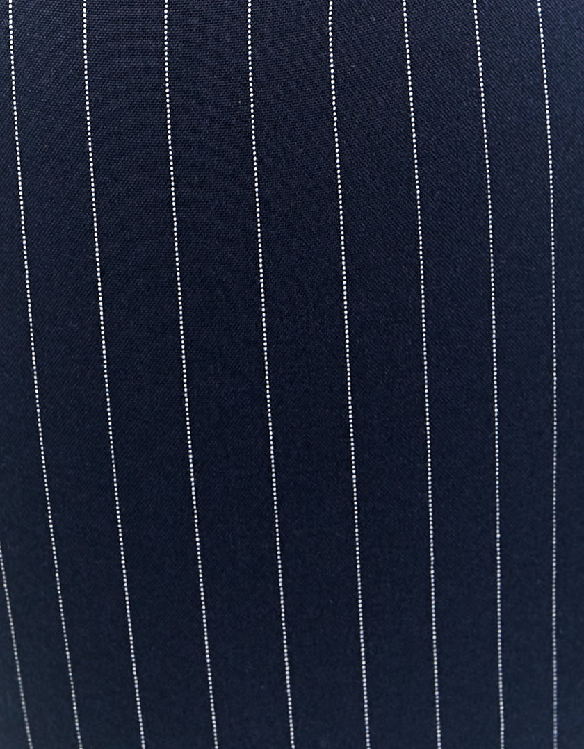 Mid Waist Straight Trousers | Navy Striped