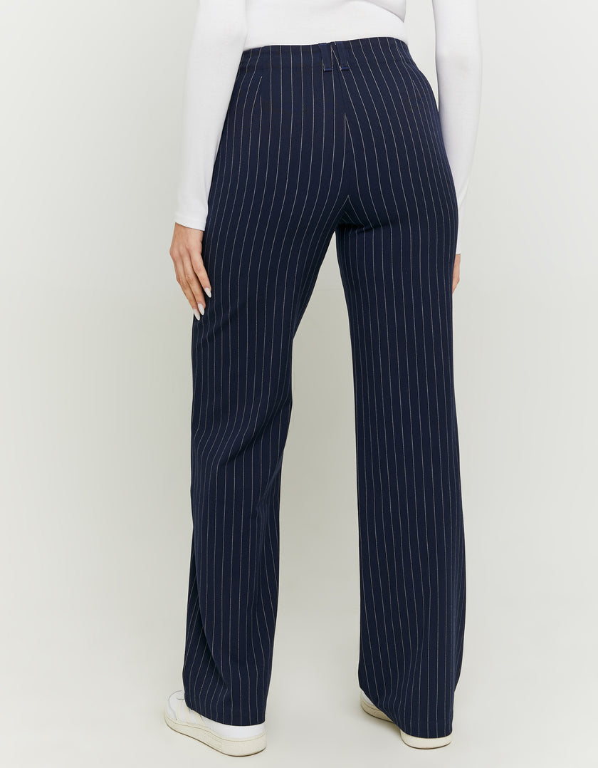 Mid Waist Straight Trousers | Navy Striped