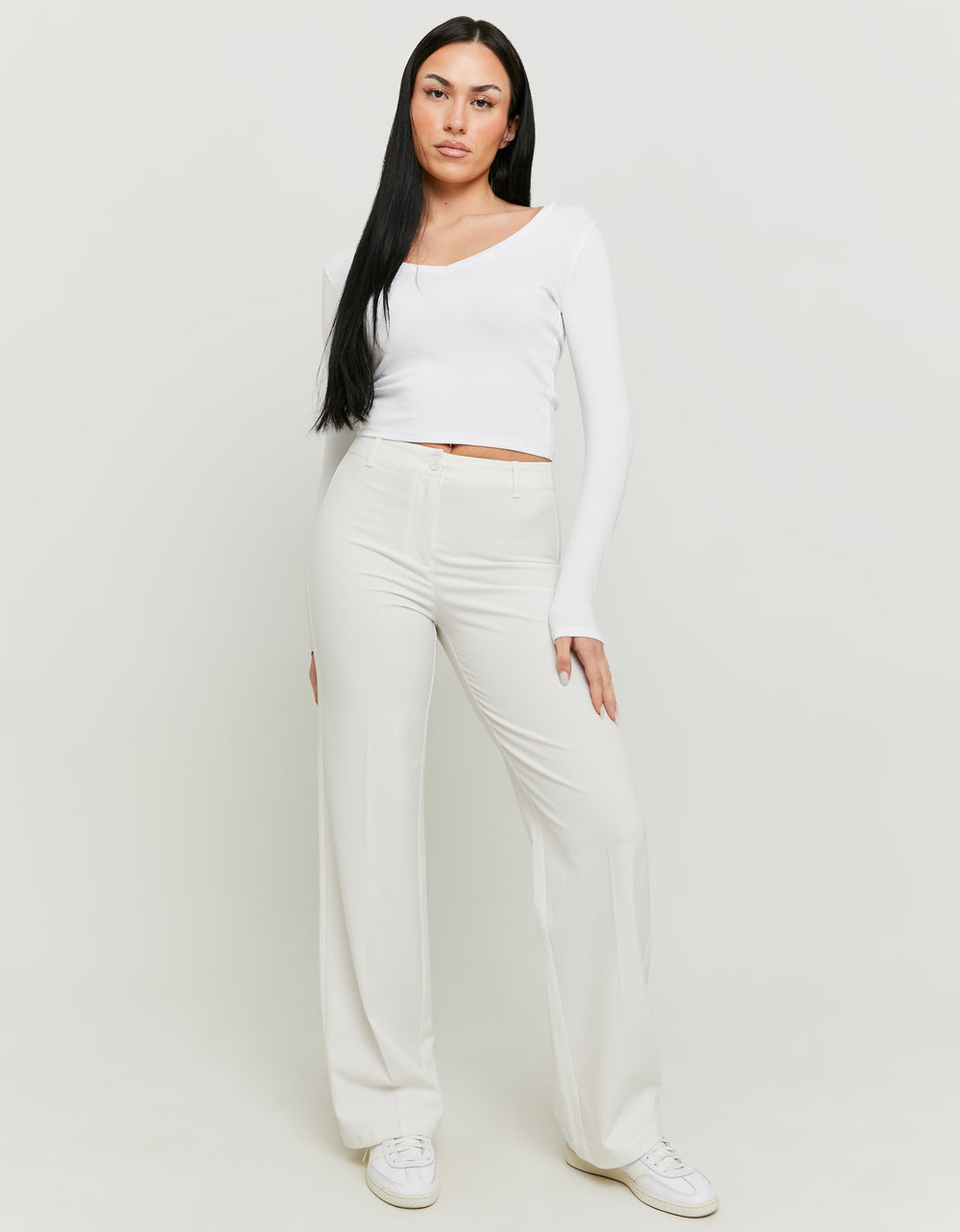 Mid Waist Straight Trousers | White