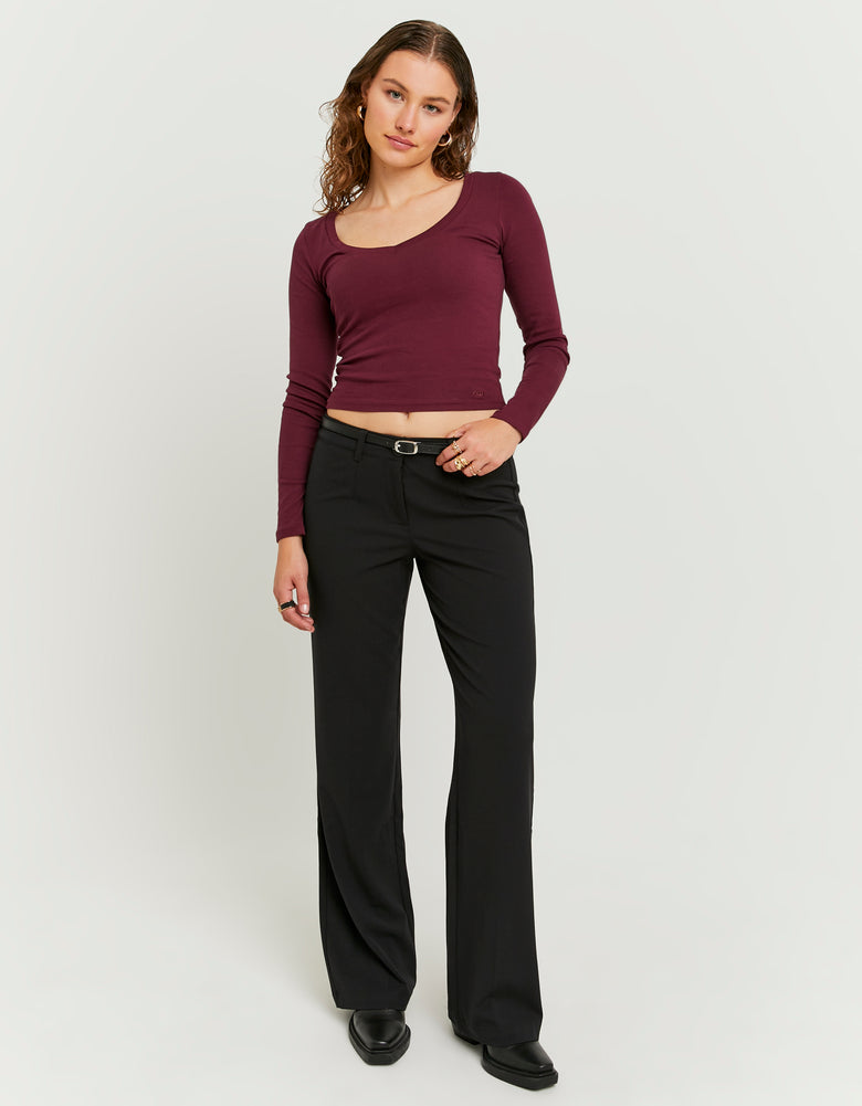Straight Mid Waist Trousers | Black