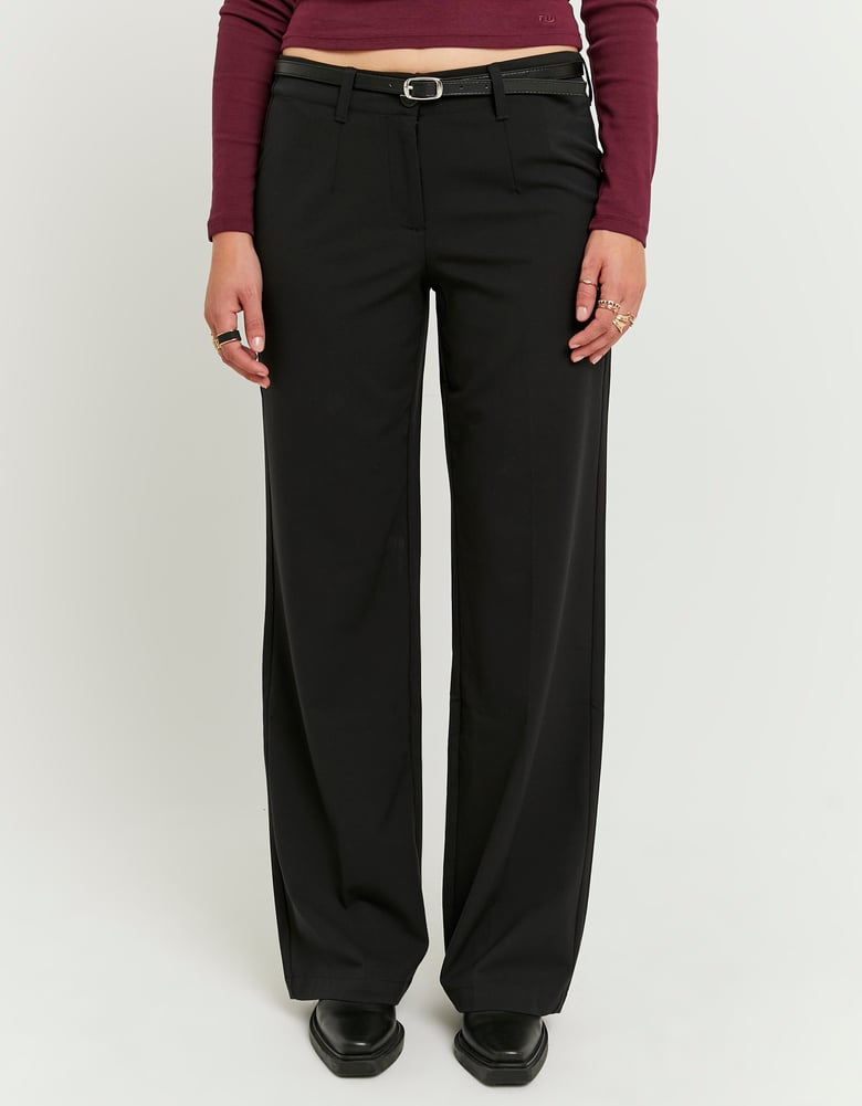 Straight Mid Waist Trousers | Black