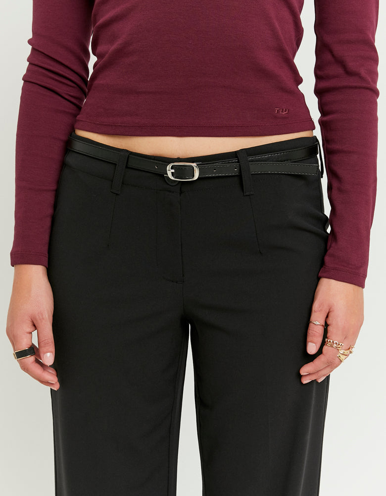 Straight Mid Waist Trousers | Black