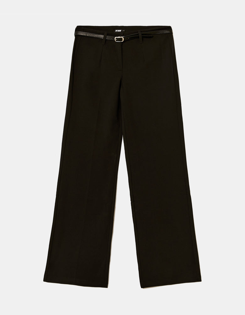Straight Mid Waist Trousers | Black