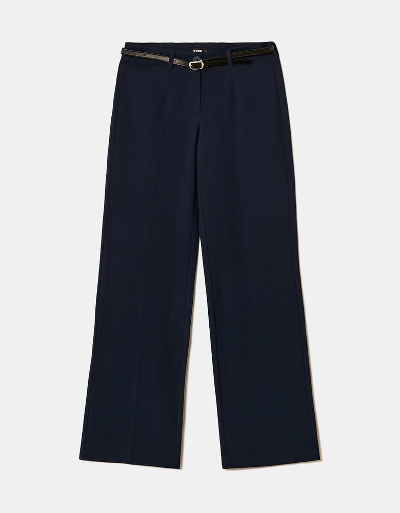 Straight Mid Waist Trousers | Navy