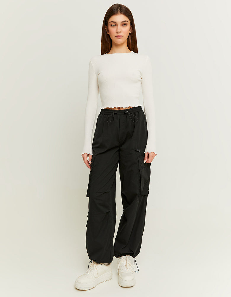 High Waist Cargo Parachute Trousers | Black