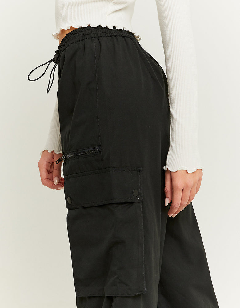 High Waist Cargo Parachute Trousers | Black