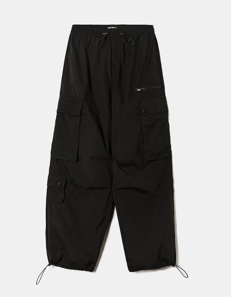 High Waist Cargo Parachute Trousers | Black