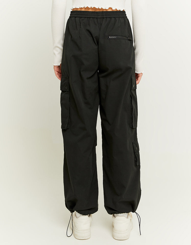 High Waist Cargo Parachute Trousers | Black
