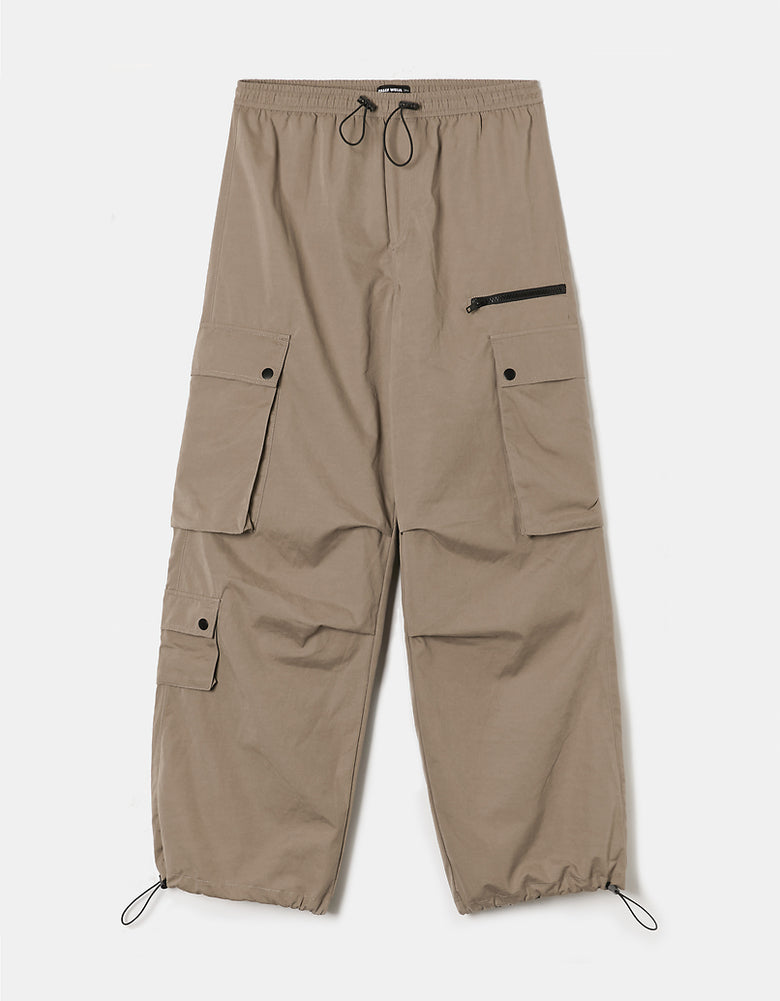 High Waist Cargo Parachute Trousers | Beige