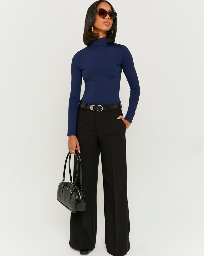 Wide Leg Trouser with Belt | Black