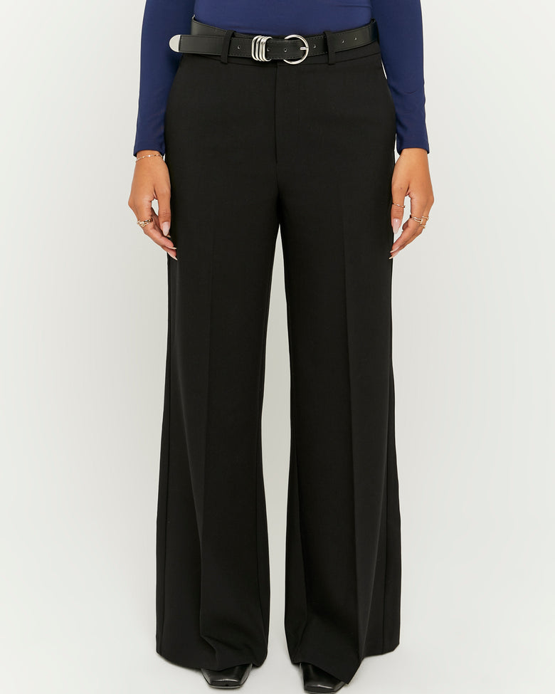 Wide Leg Trouser with Belt | Black
