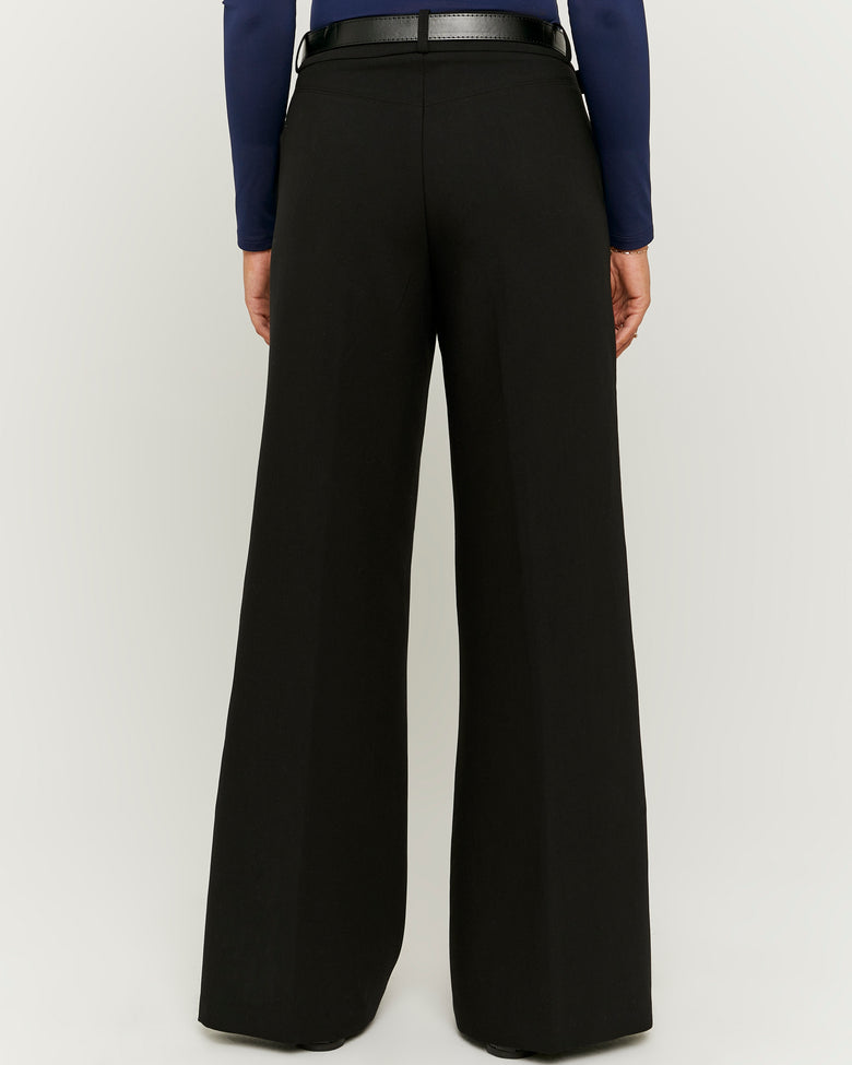 Wide Leg Trouser with Belt | Black