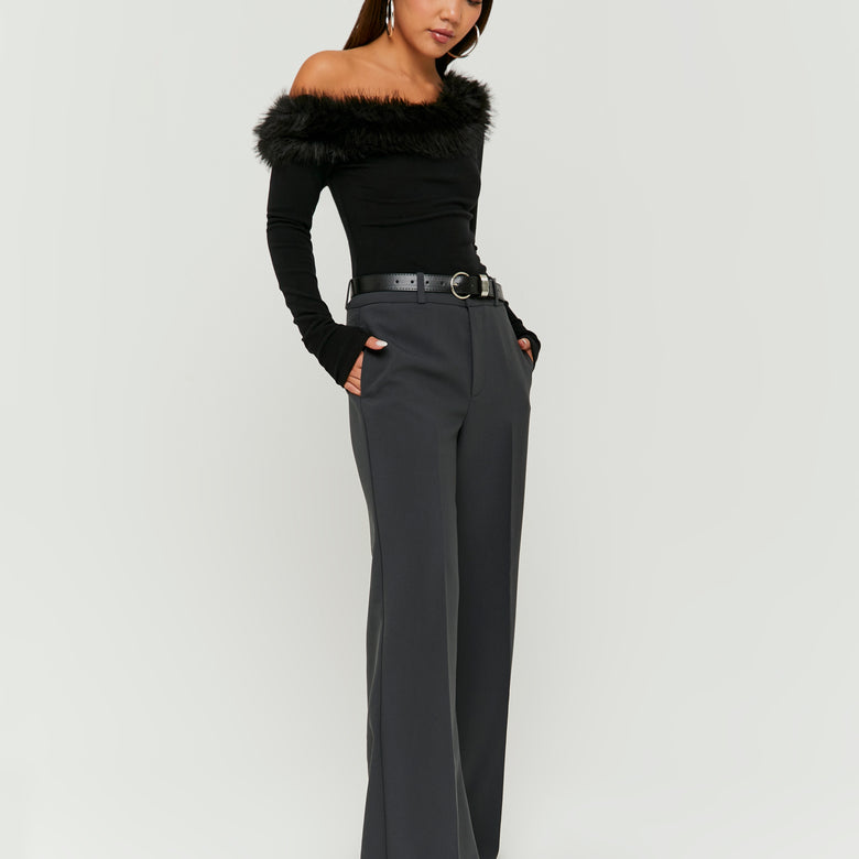 Wide Leg Trouser with Belt | Grey