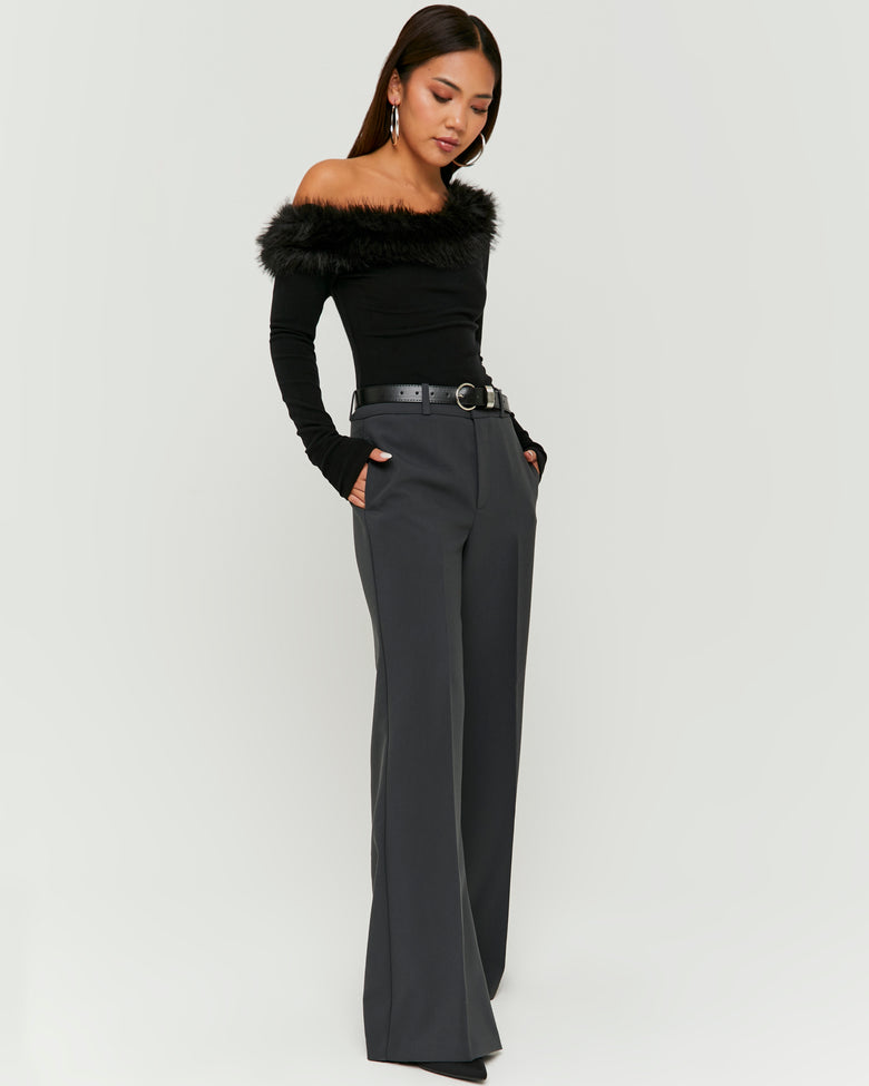 Wide Leg Trouser with Belt | Grey