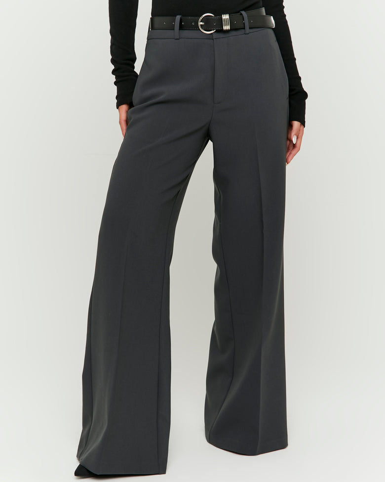 Wide Leg Trouser with Belt | Grey