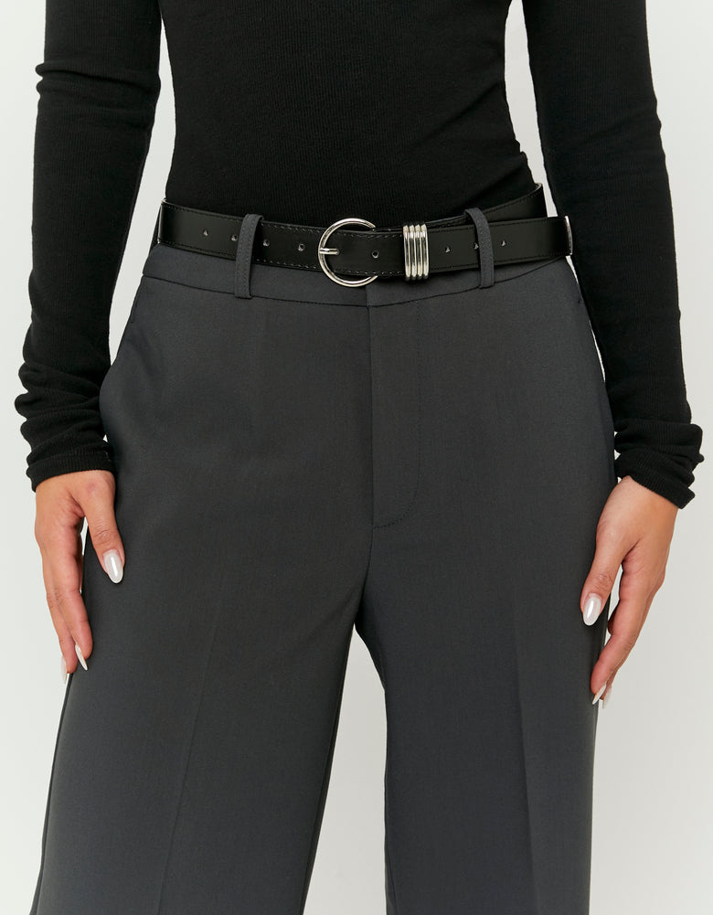 Wide Leg Trouser with Belt | Grey