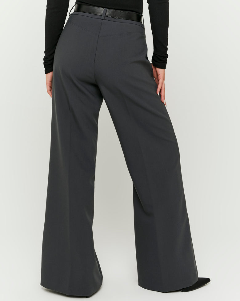 Wide Leg Trouser with Belt | Grey