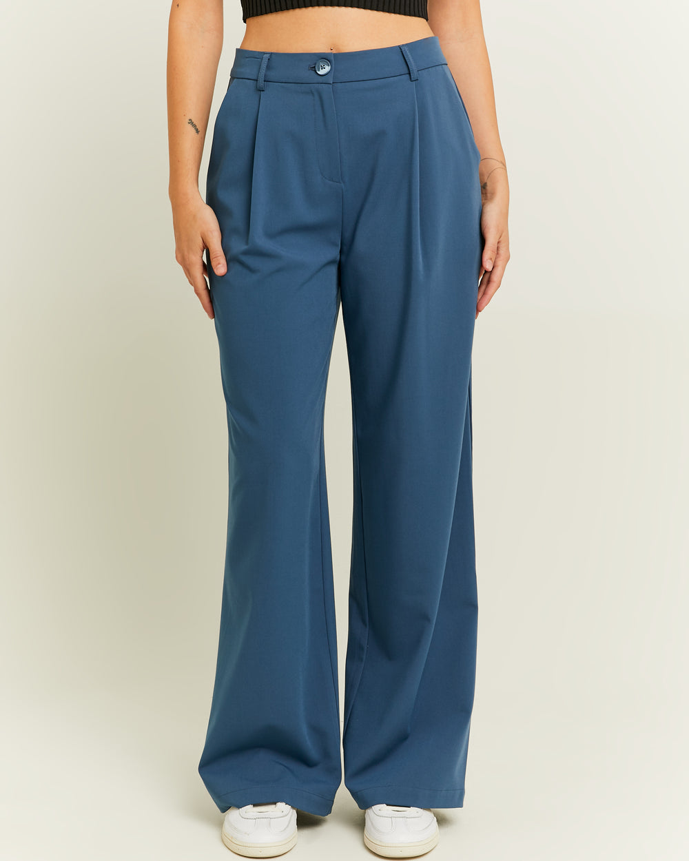 Mid Waist Wide Leg Trousers | Blue