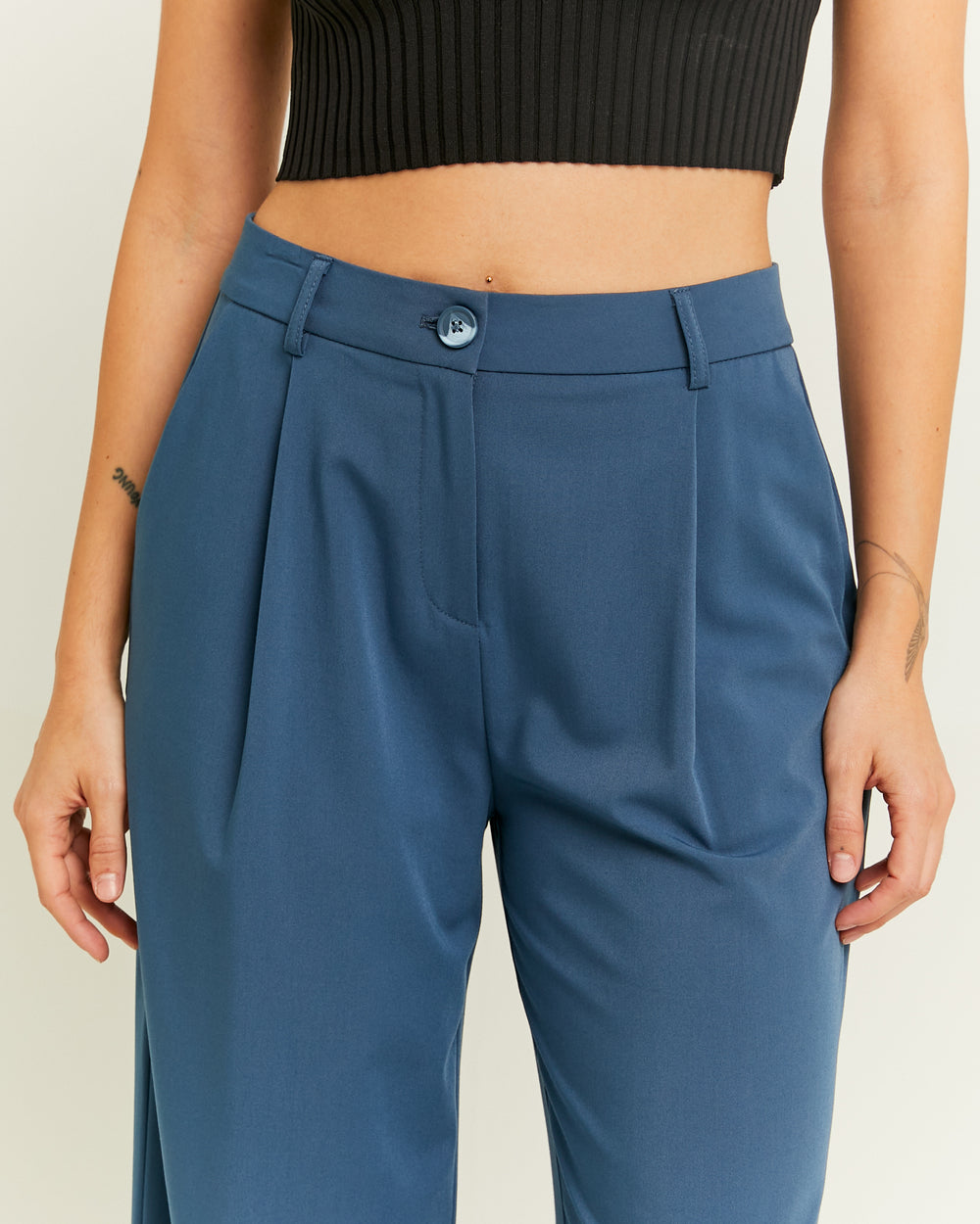 Mid Waist Wide Leg Trousers | Blue