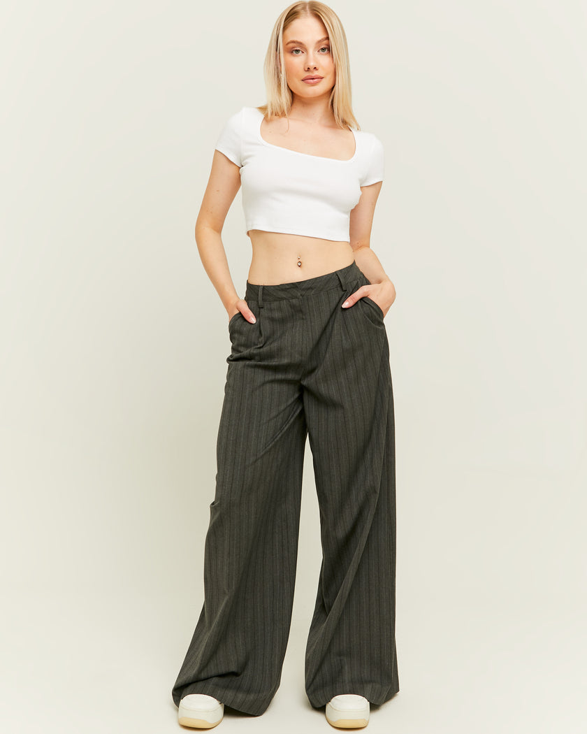 High Waist Wide Leg Tailoring Trousers | Dark Grey