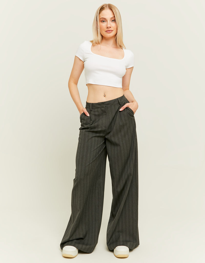 High Waist Wide Leg Tailoring Trousers | Dark Grey