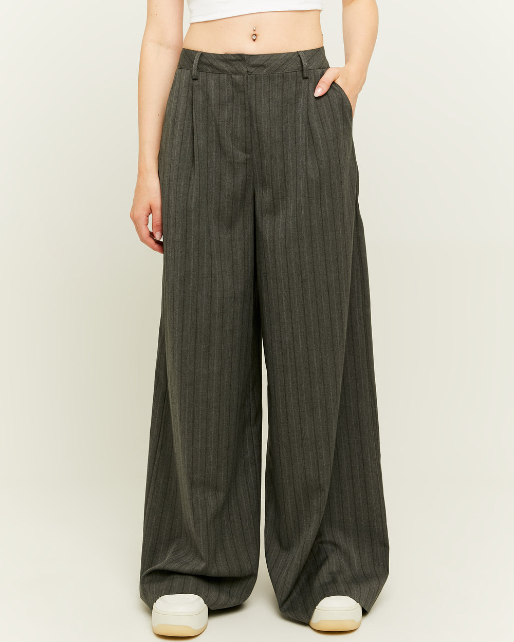 High Waist Wide Leg Tailoring Trousers | Dark Grey