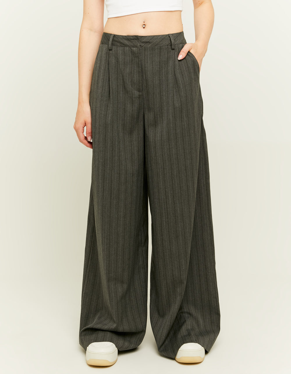 High Waist Wide Leg Tailoring Trousers | Dark Grey