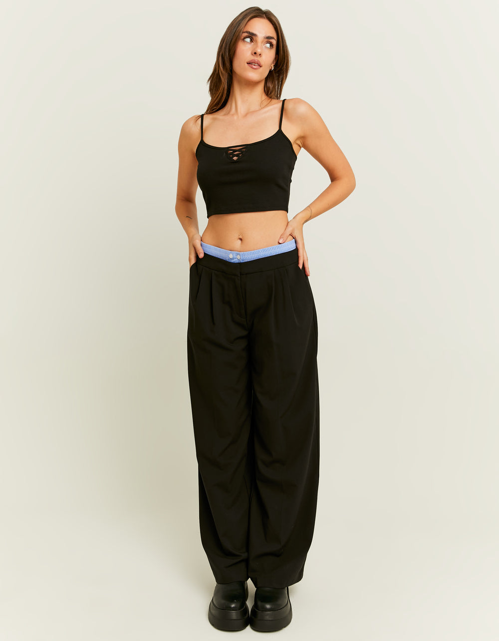 Double Waist Wide Leg Trousers | Black