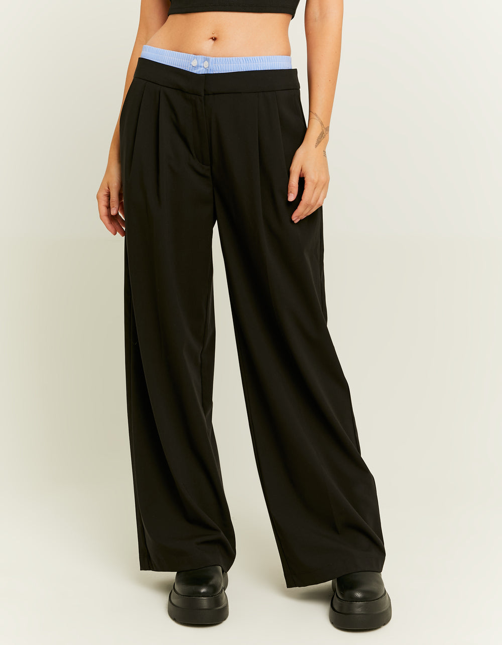 Double Waist Wide Leg Trousers | Black