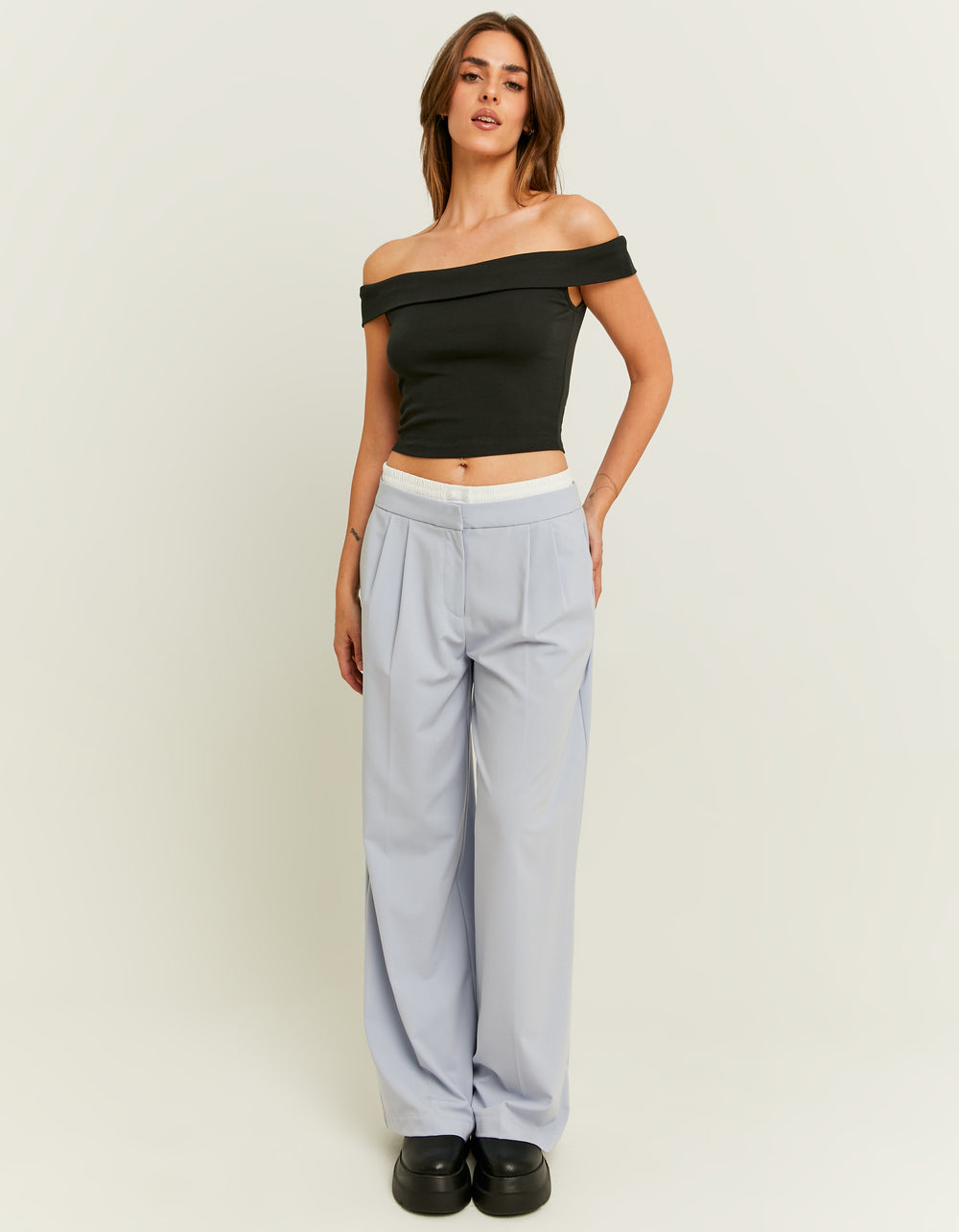 Double Waist Wide Leg Trousers | Light Blue