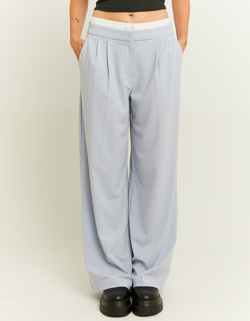 Double Waist Wide Leg Trousers | Light Blue