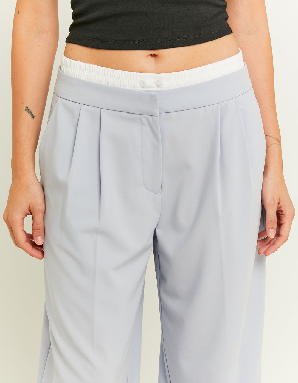 Double Waist Wide Leg Trousers | Light Blue