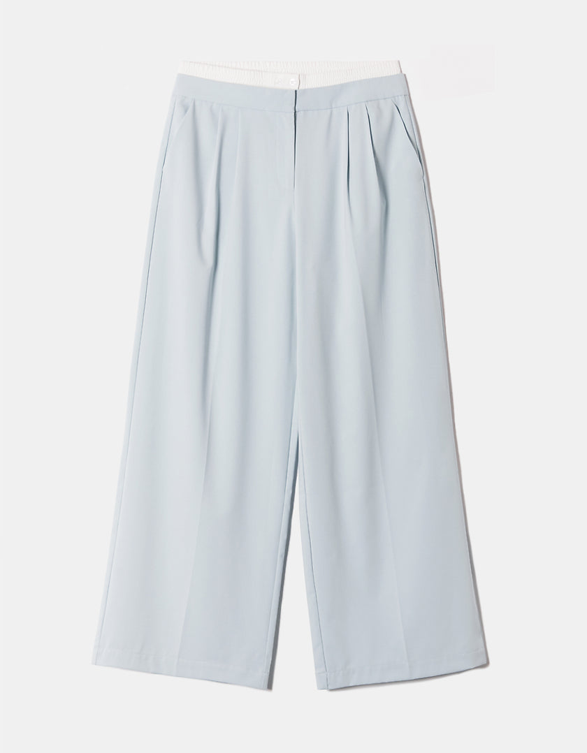 Double Waist Wide Leg Trousers | Light Blue