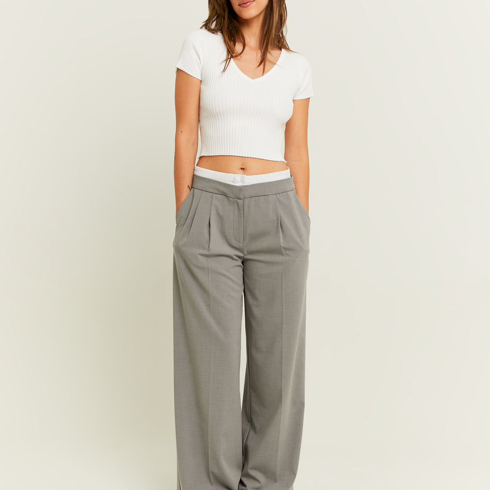 Double Waist Wide Leg Trousers | Light Grey