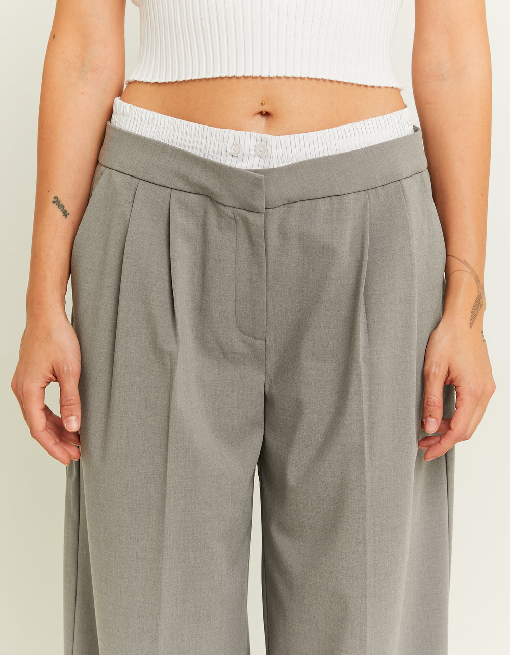 Double Waist Wide Leg Trousers | Light Grey