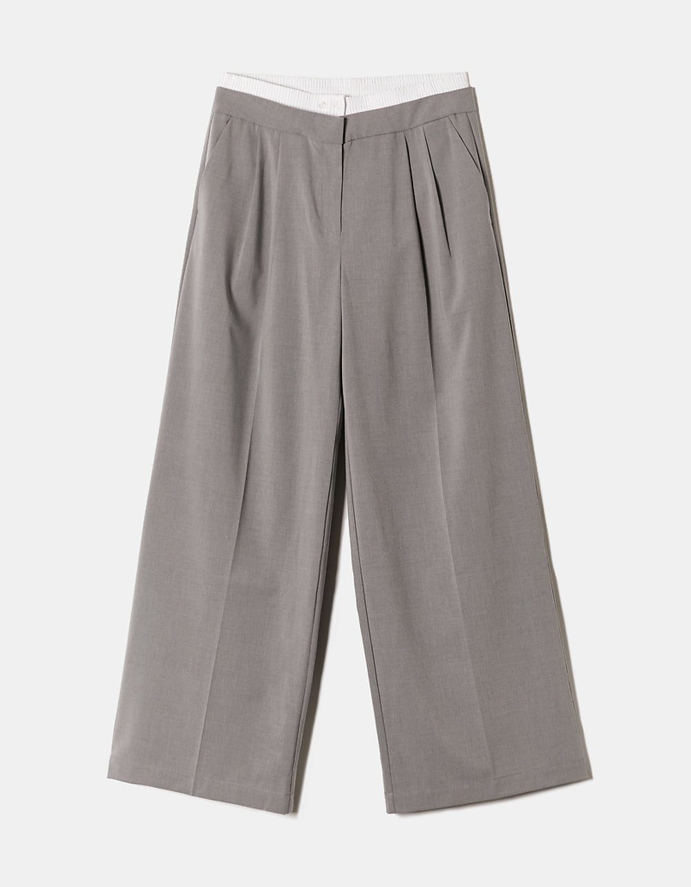 Double Waist Wide Leg Trousers | Light Grey