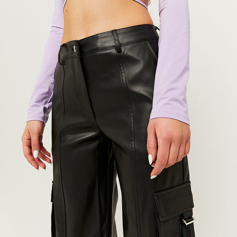 Faux Leather Trousers | Black