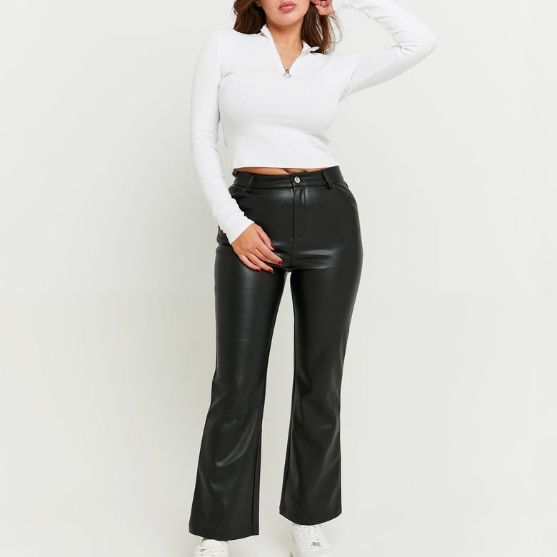 Faux Leather Flare Pant | Black