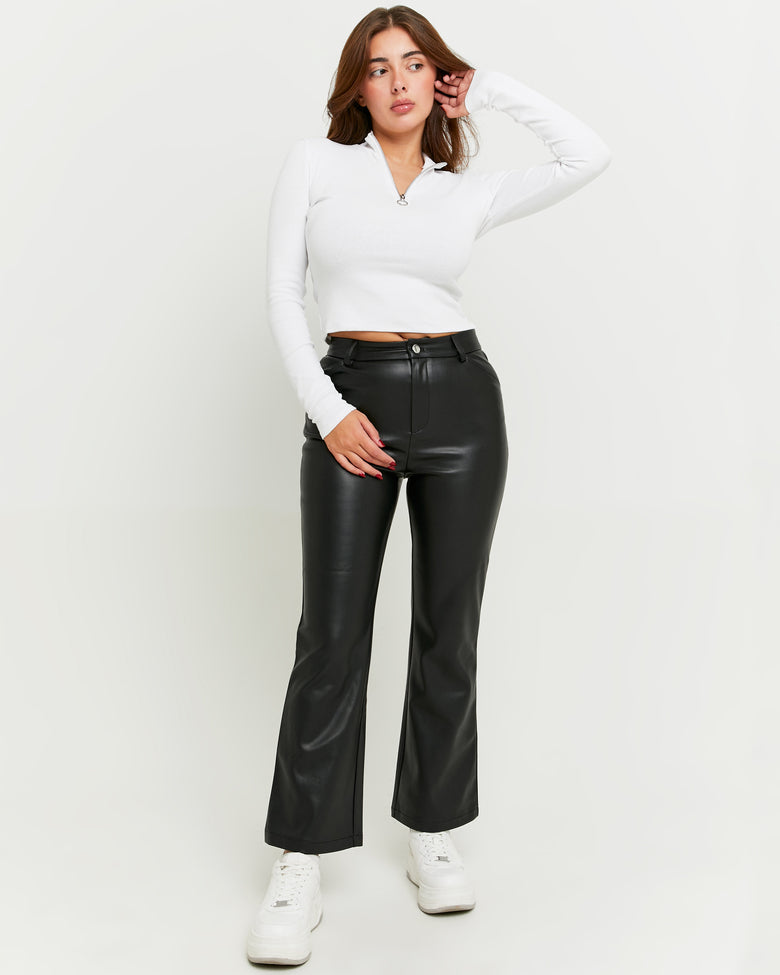 Faux Leather Flare Pant | Black