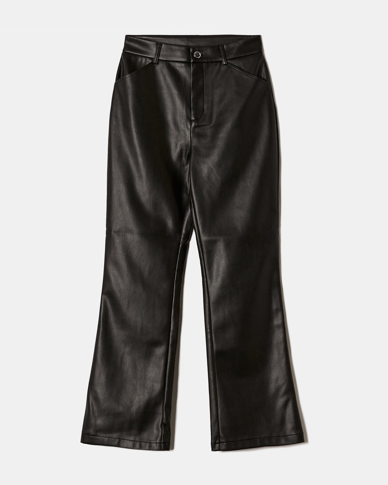 Faux Leather Flare Pant | Black