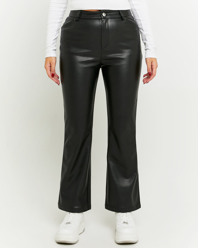 Faux Leather Flare Pant | Black