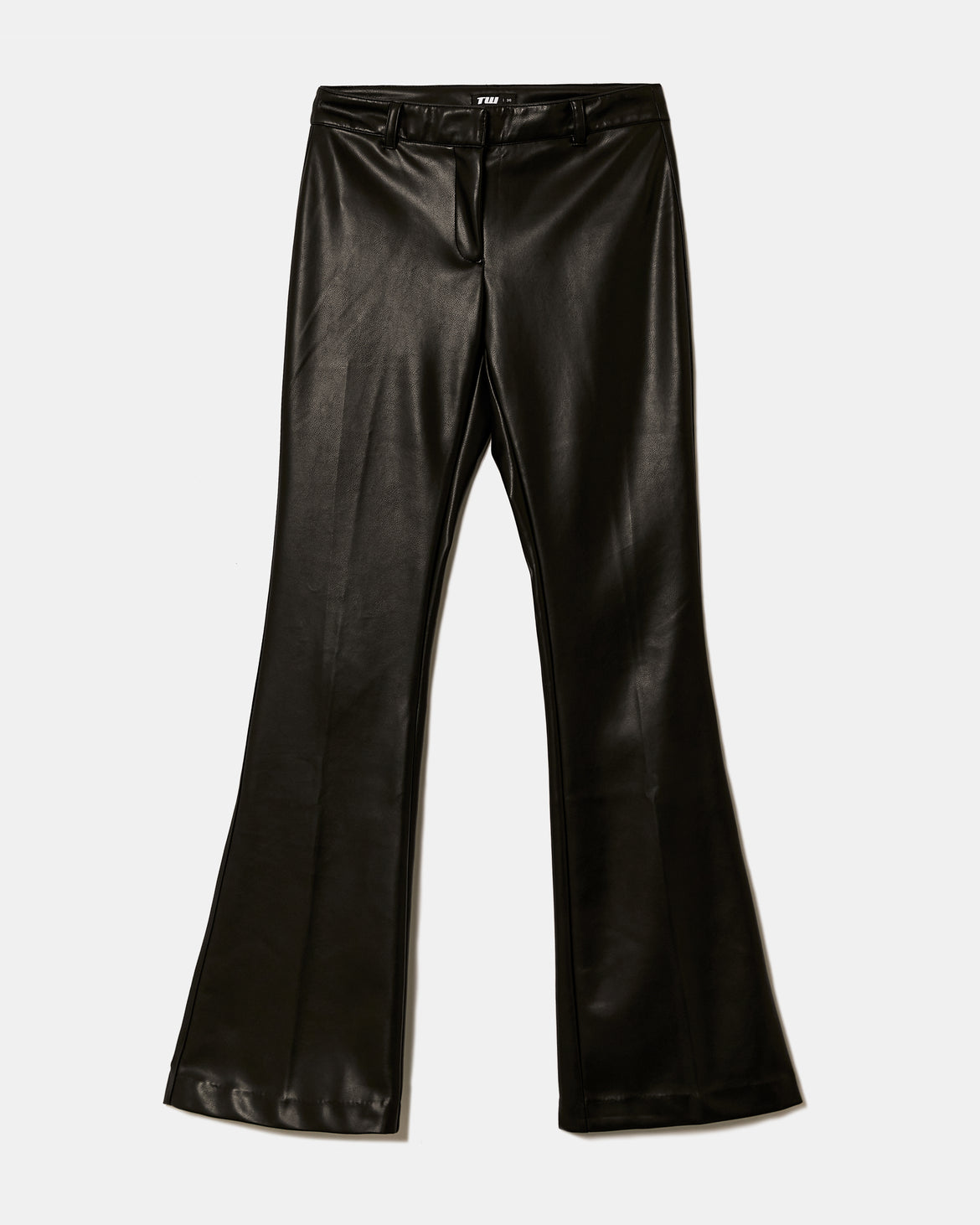 Mid Waist Flare Faux Leather Trousers | Black