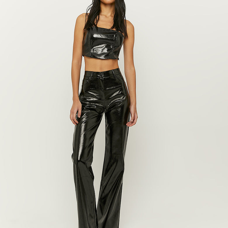 Straight Leg Vynil Trousers | Black