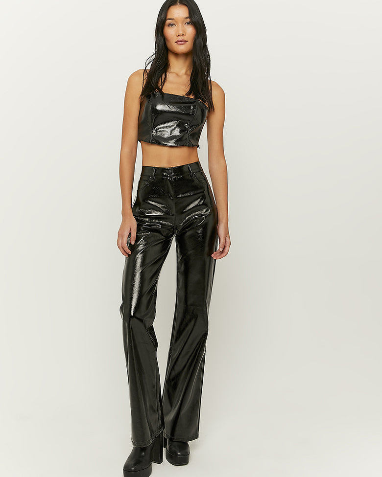 Straight Leg Vynil Trousers | Black
