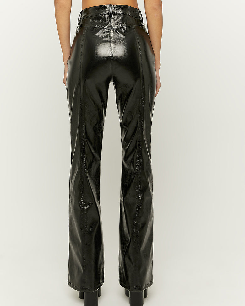 Straight Leg Vynil Trousers | Black