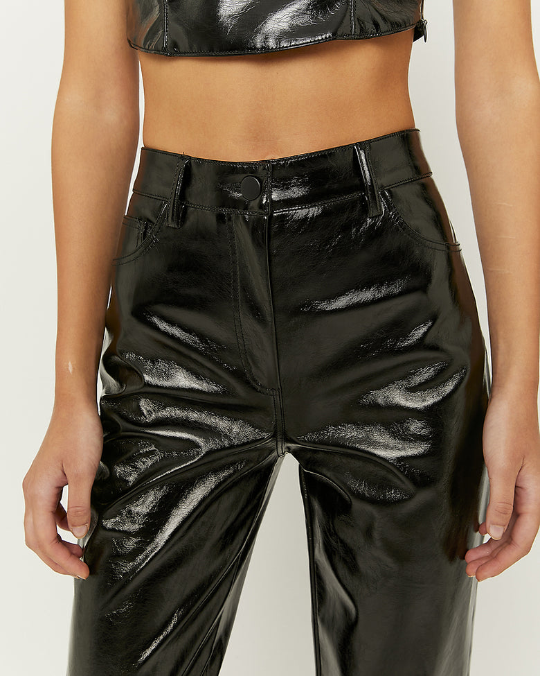 Straight Leg Vynil Trousers | Black
